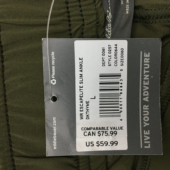 NEW Eddie Bauer Women's Pants Green Escapelite Slim Ankle Elastic Waist Large - Picture 8 of 12